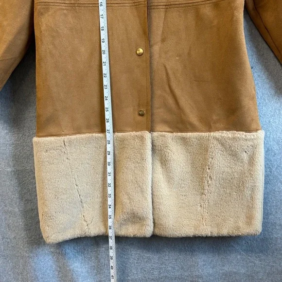 ZARA Faux Fur Faux Suede Jacket Coat Brown Tan Super Soft Womens Size‎ Medium - Picture 4 of 16